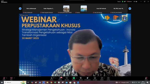 Webinar Perpustakaan Khusus: Strategi Manajemen Pengetahuan Inovasi Transformasi Pengetahuan Sebagai Nilai Tambah Organisasi