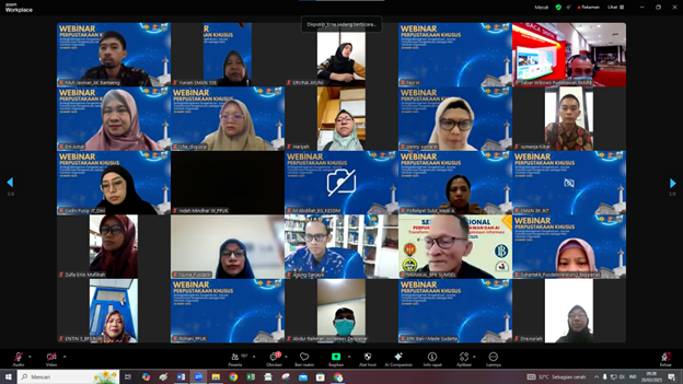 Webinar Perpustakaan Khusus: Strategi Manajemen Pengetahuan Inovasi Transformasi Pengetahuan Sebagai Nilai Tambah Organisasi