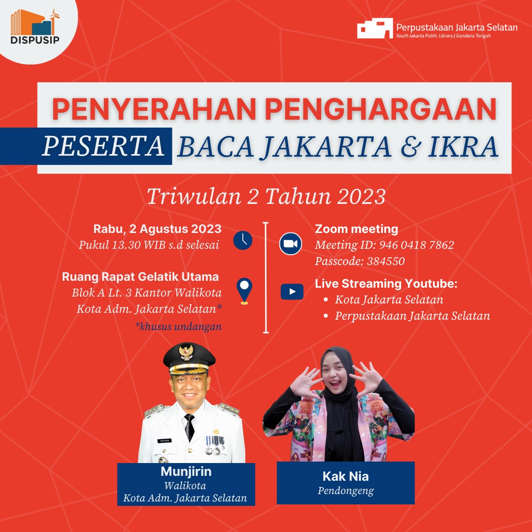 Penyerahan Penghargaan Peserta Baca Jakarta Dan IKRA Triwulan II Tahun 2023
