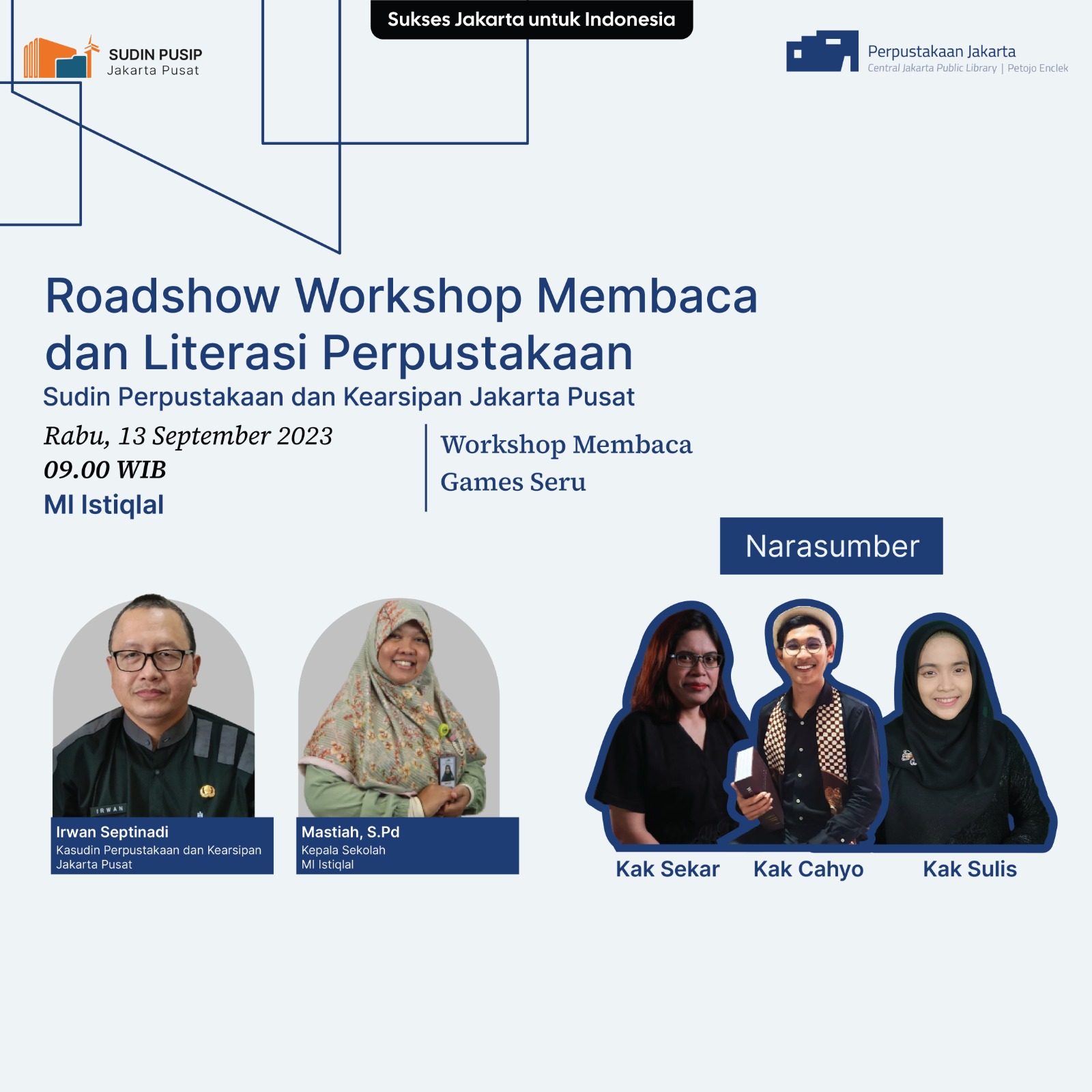 Roadshow Workshop Membaca Dan Literasi Perpustakaan Sudin Pusip Jakarta Pusat Di MI Istiqlal