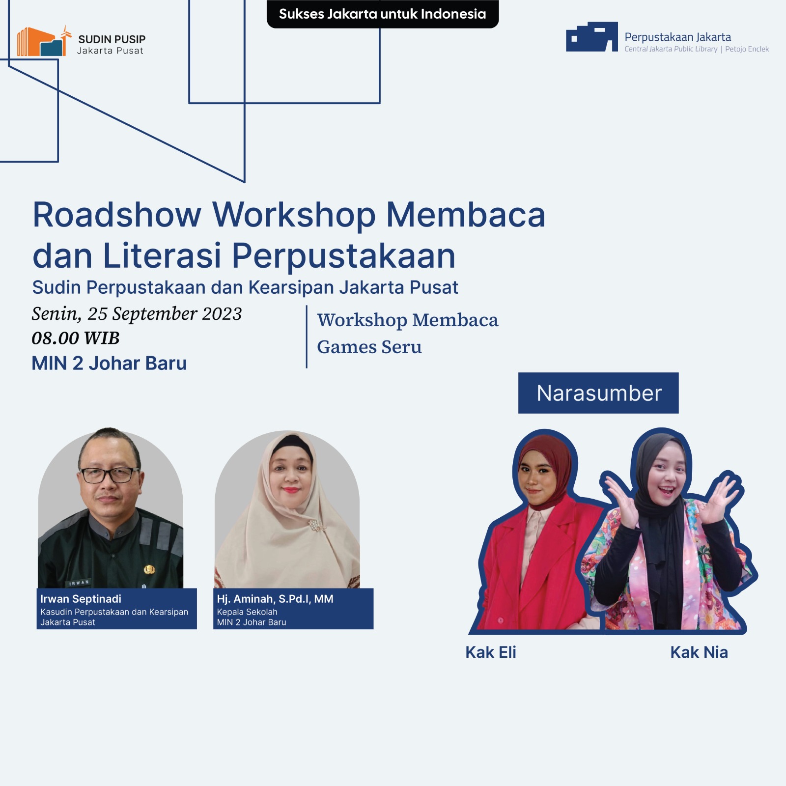 Roadshow Workshop Membaca Dan Literasi Perpustakaan Sudin Pusip Jakarta Pusat Di MIN 2 Johar Baru