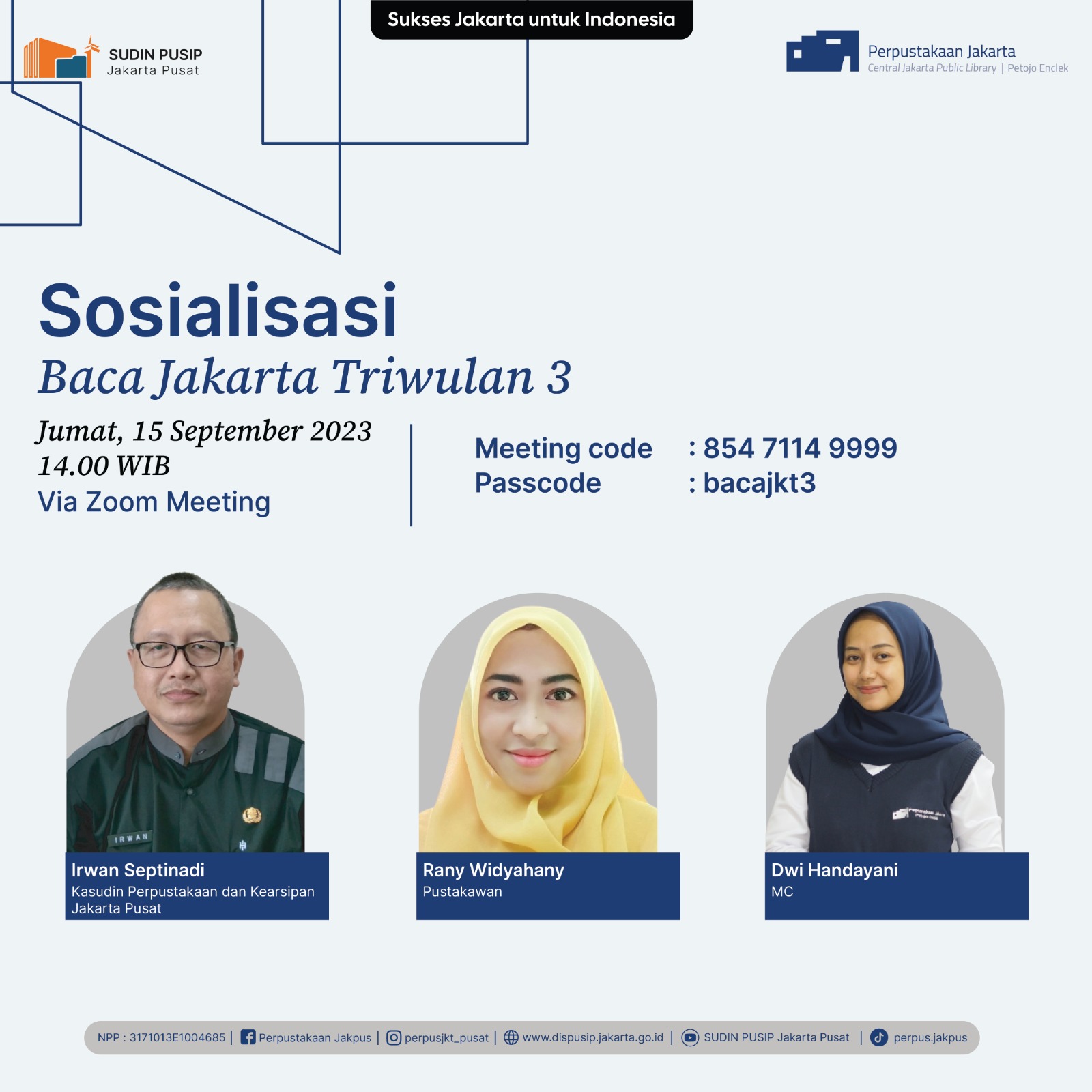 Sosialisasi Baca Jakarta Triwulan III Via Zoom Meeting