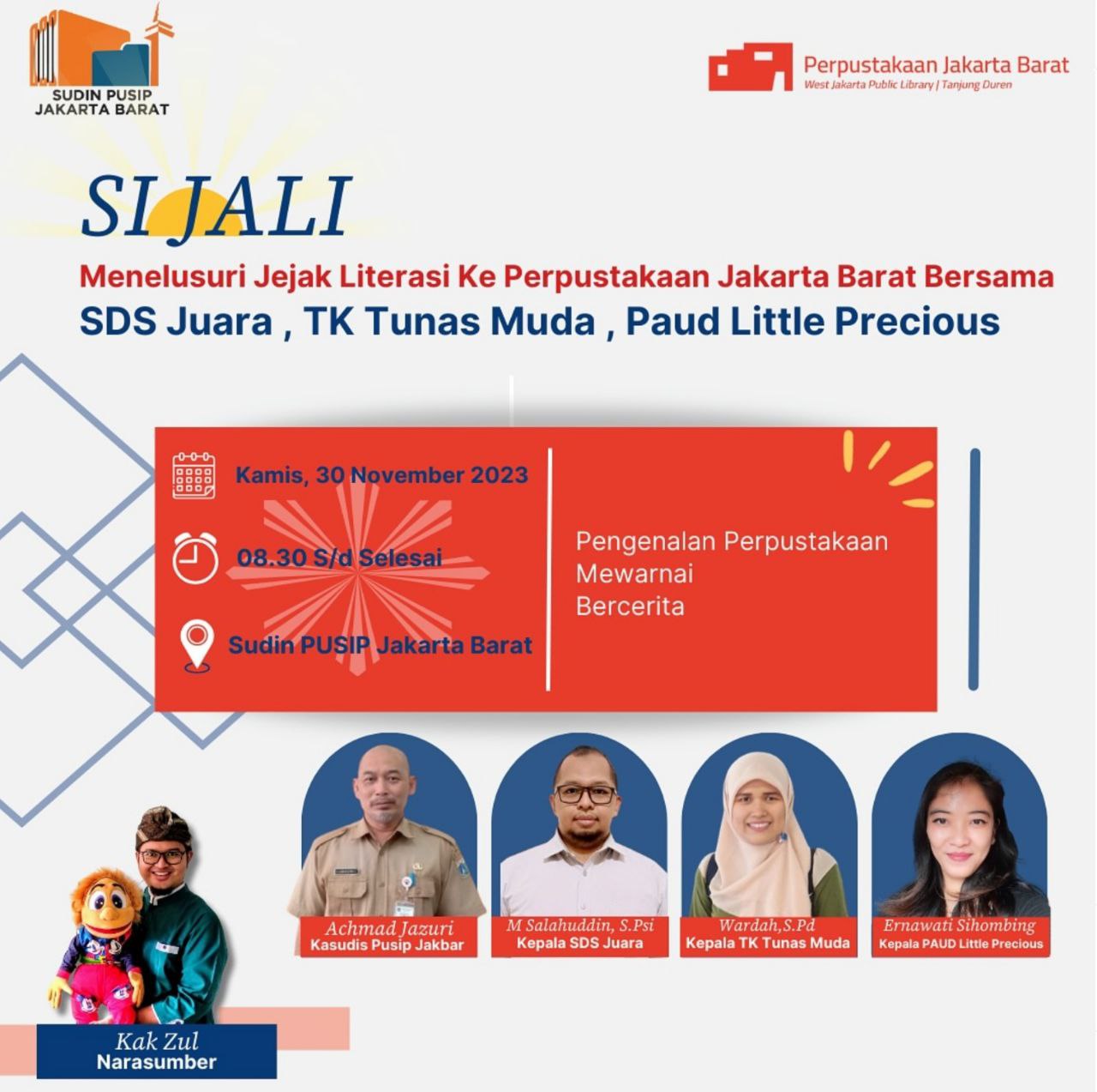 SI JALI Menelurusi Jejak Literasi Ke Perpustakaan Jakarta Barat Bersama SDS Juara, TK Mudas Muda, Paud Little Precious