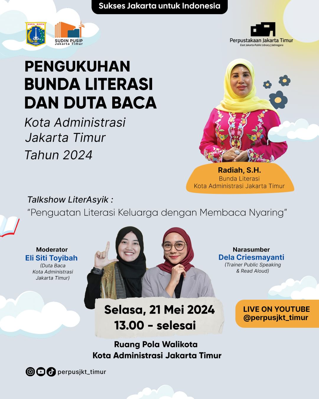 Pengukuhan Bunda Literasi Dan Duta Baca Jakarta Timur 2024 & Talkshow "Penguatan Literasi Keluarga Melalui Membaca Nyaring"