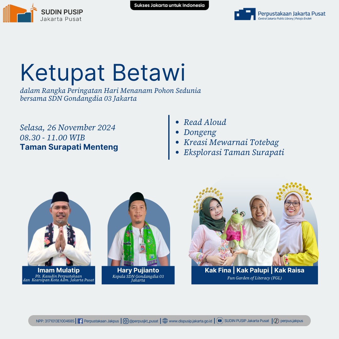 Roadshow Workshop Membaca Dan Literasi Perpustakaan Bersama SDN Gondangdia 03 Di Taman Suropati Menteng