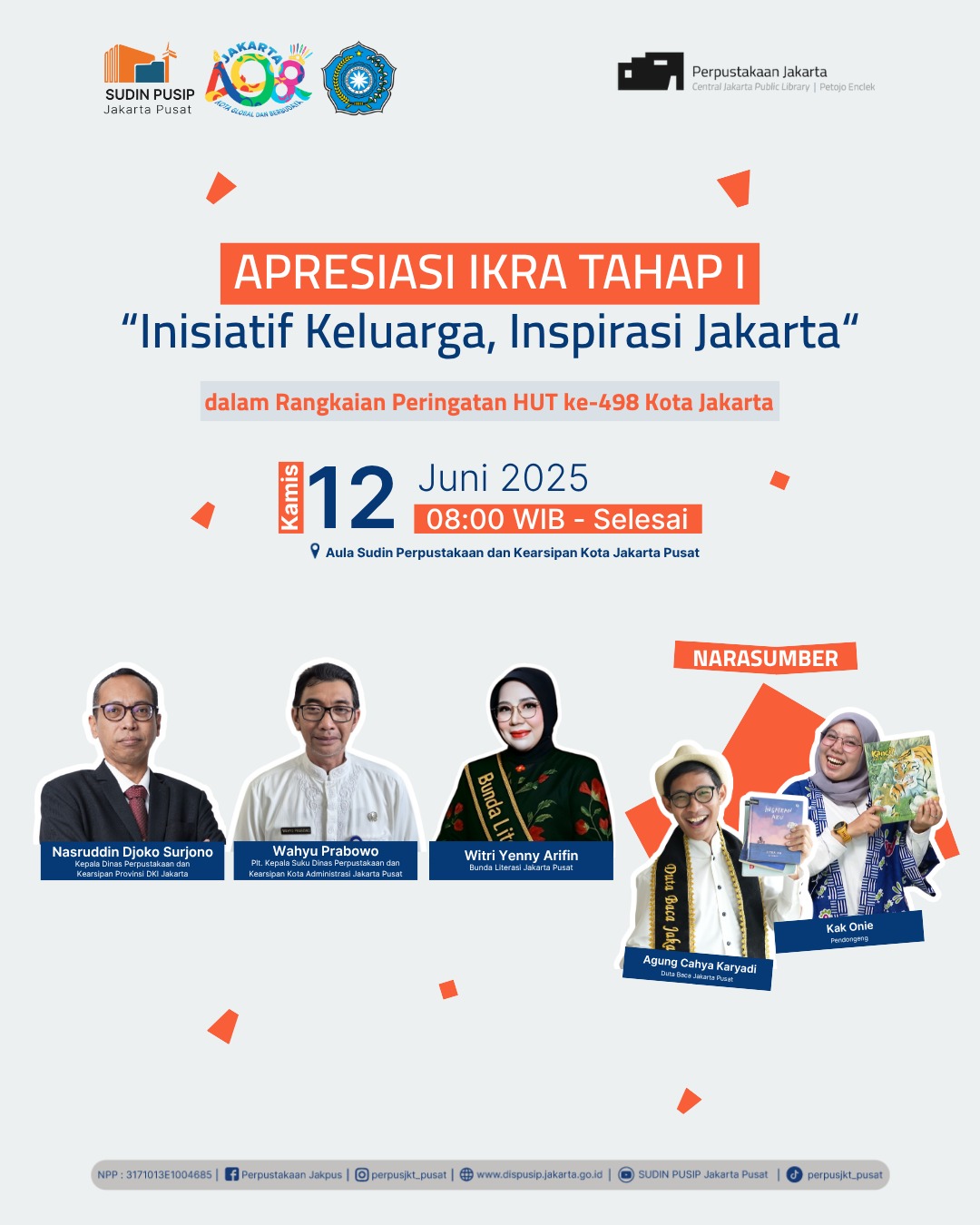 Apresiasi IKRA Tahap I 2025 Dalam Rangkaian Peringatan HUT Ke-498 Kota Jakarta Di Aula Sudin Perpustakaan Dan Kearsipan Kota Jakarta Pusat