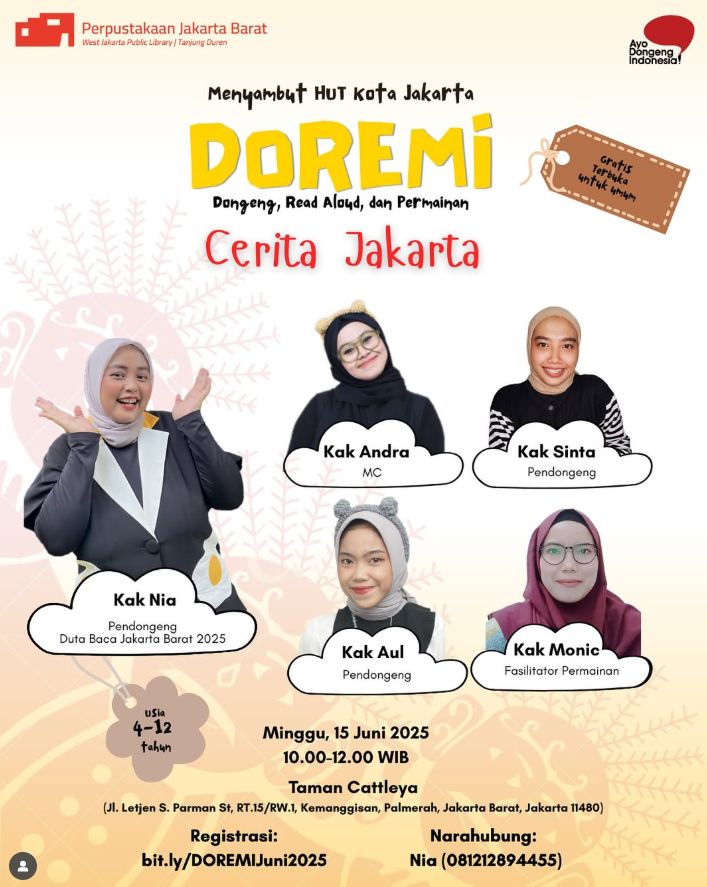 Menyambut HUT Kota Jakarta "DOREMI" Dongeng, Read Aloud, Dan Permainan Cerita Jakarta