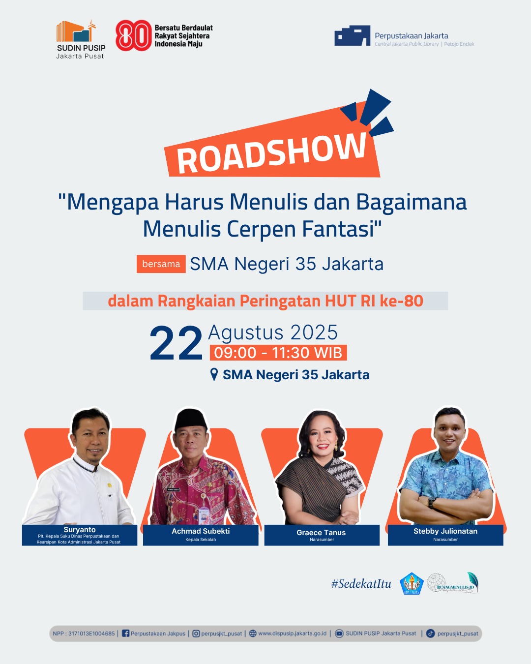 Roadshow Workshop Membaca Dan Literasi Perpustakaan Di SMA Negeri 35 Jakarta
