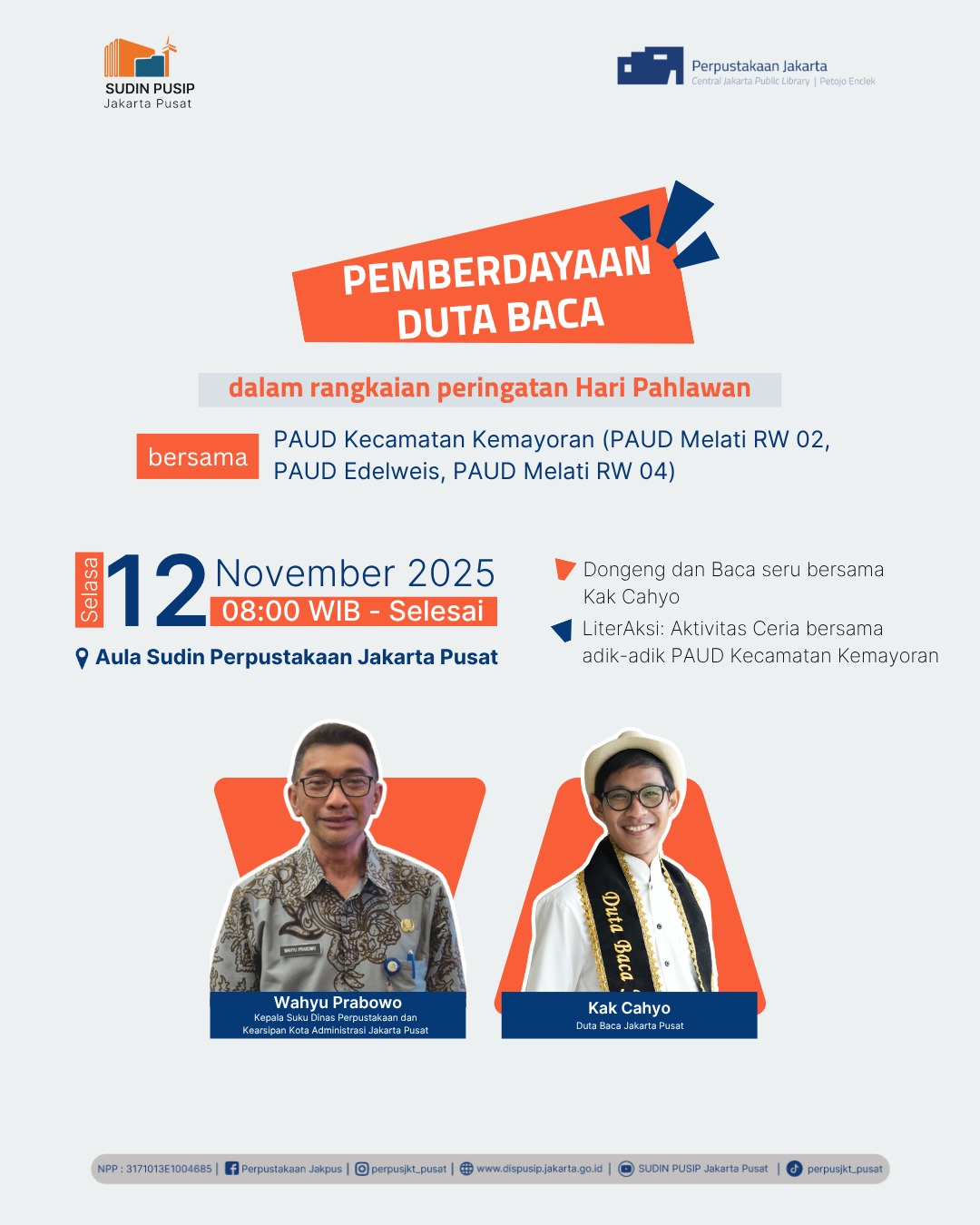 Pemberdayaan Duta Baca Jakarta Pusat Di Aula Sudin Perpustakaan Jakarta Pusat Bersama PAUD Kecamatan Kemayoran