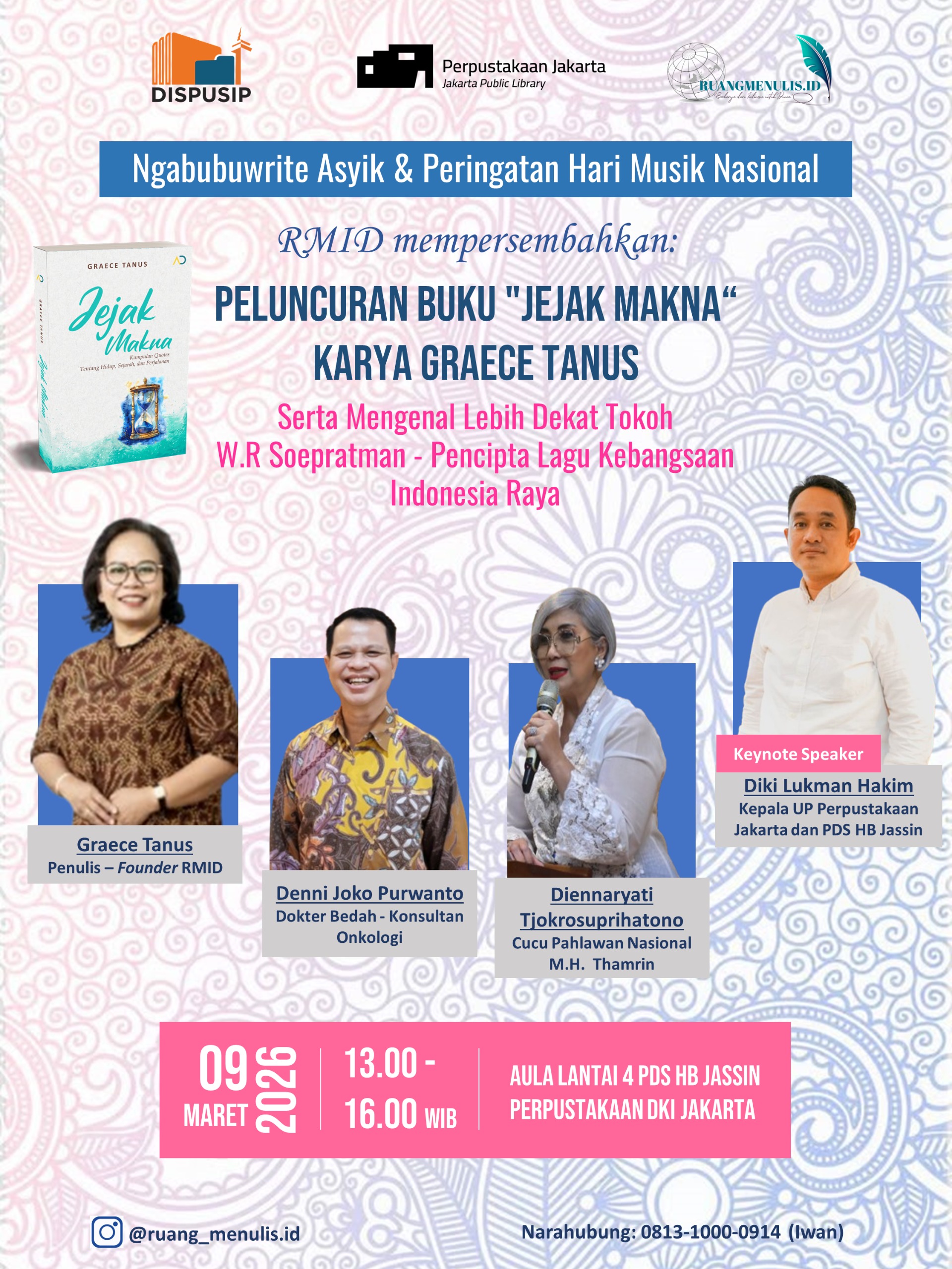 Ngabubuwrite Asyik Dan Peringatan Hari Musik Nasional : Peluncuran Buku Jejak Makna Karya Graece Teanus