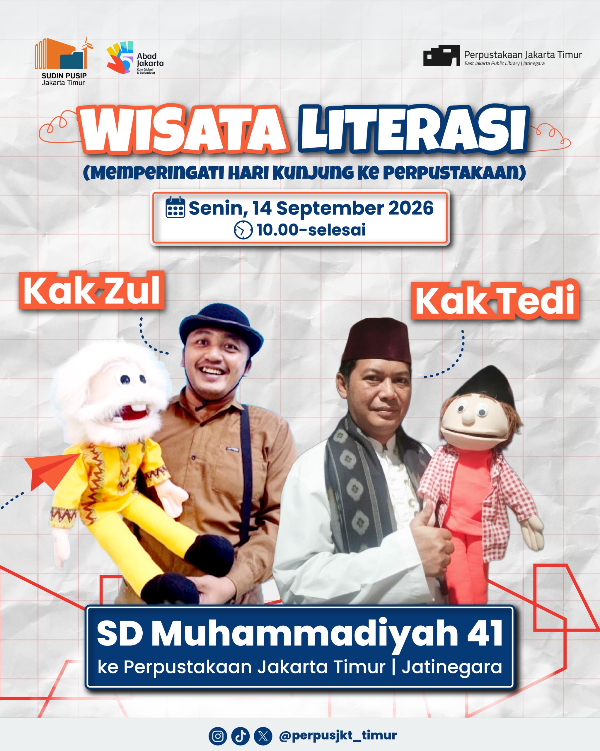 Wisata Literasi Di Perpustakaan Jakarta Timur Memperingati Hari Kunjung Ke Perrpustakaan Bersama SD Muhammadiyah 41