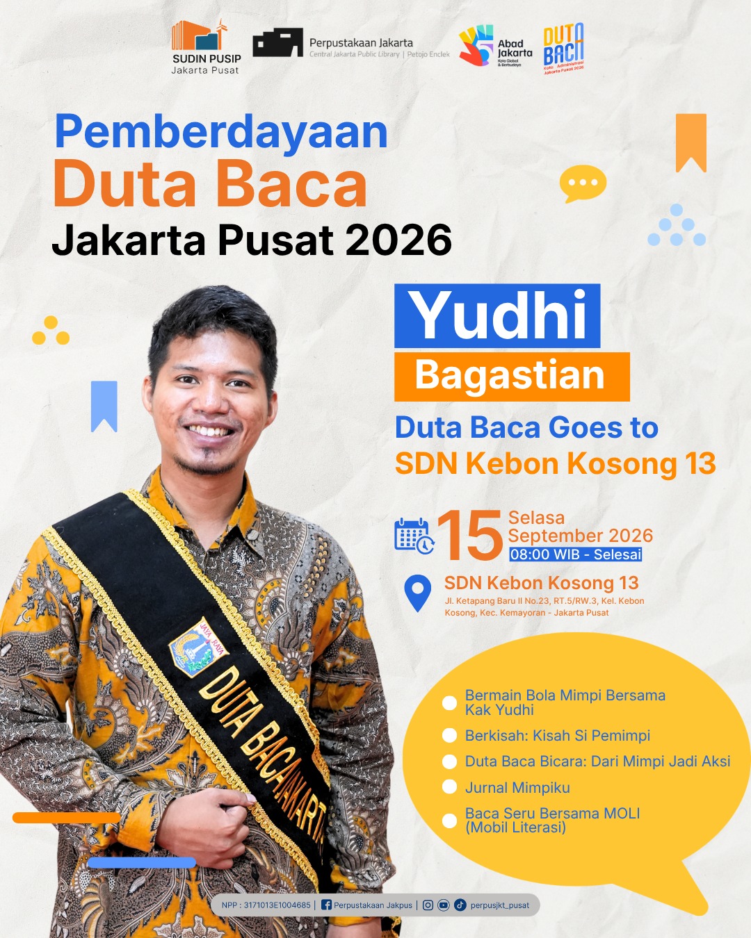 Pemberdayaan Duta Baca Jakarta Pusat Di SDN Kebon Kosong 13